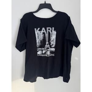 Karl Lagerfeld Paris Rhinestone Graphic Tee Shirt Bling Eiffel Tower